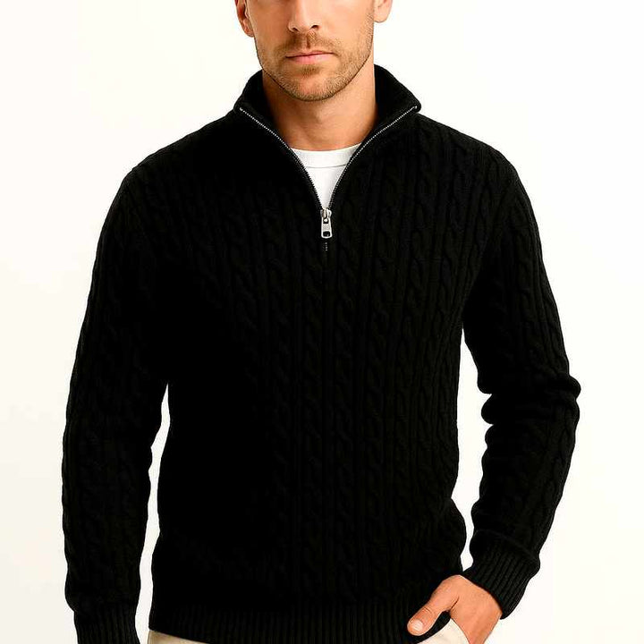 Arsenio - Men's Cable Quarter-Zip Long Sleeve Sweater 4