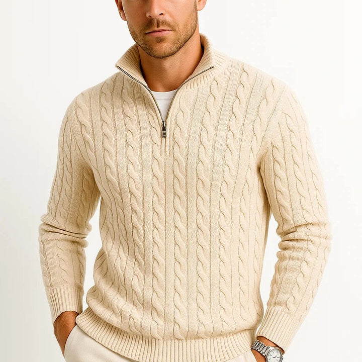 Arsenio - Men's Cable Quarter-Zip Long Sleeve Sweater 5