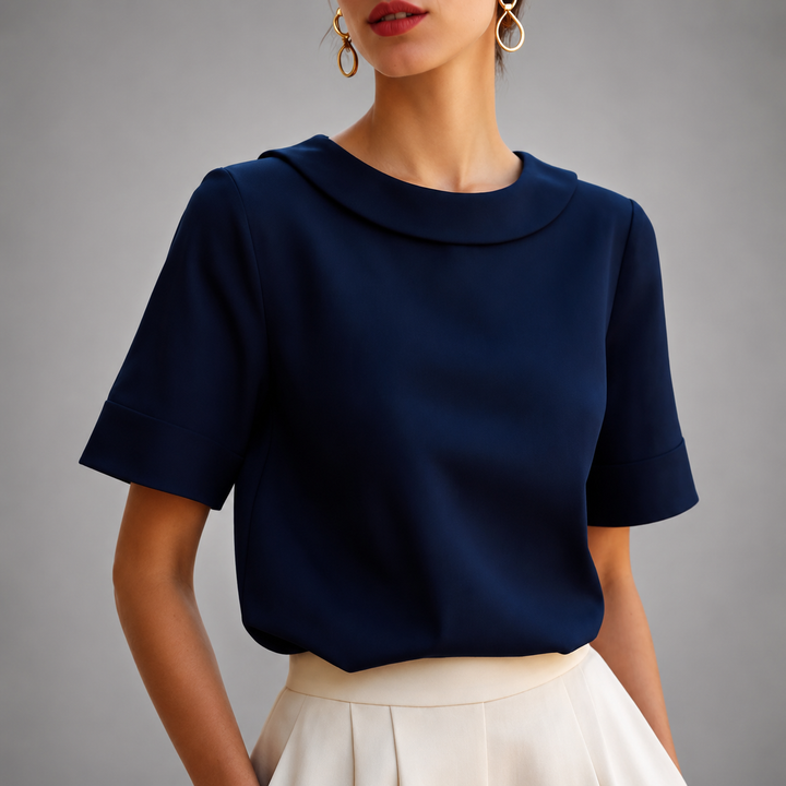 Athena - Women's Relaxed Short-Sleeve Blouse with Rounded Collar