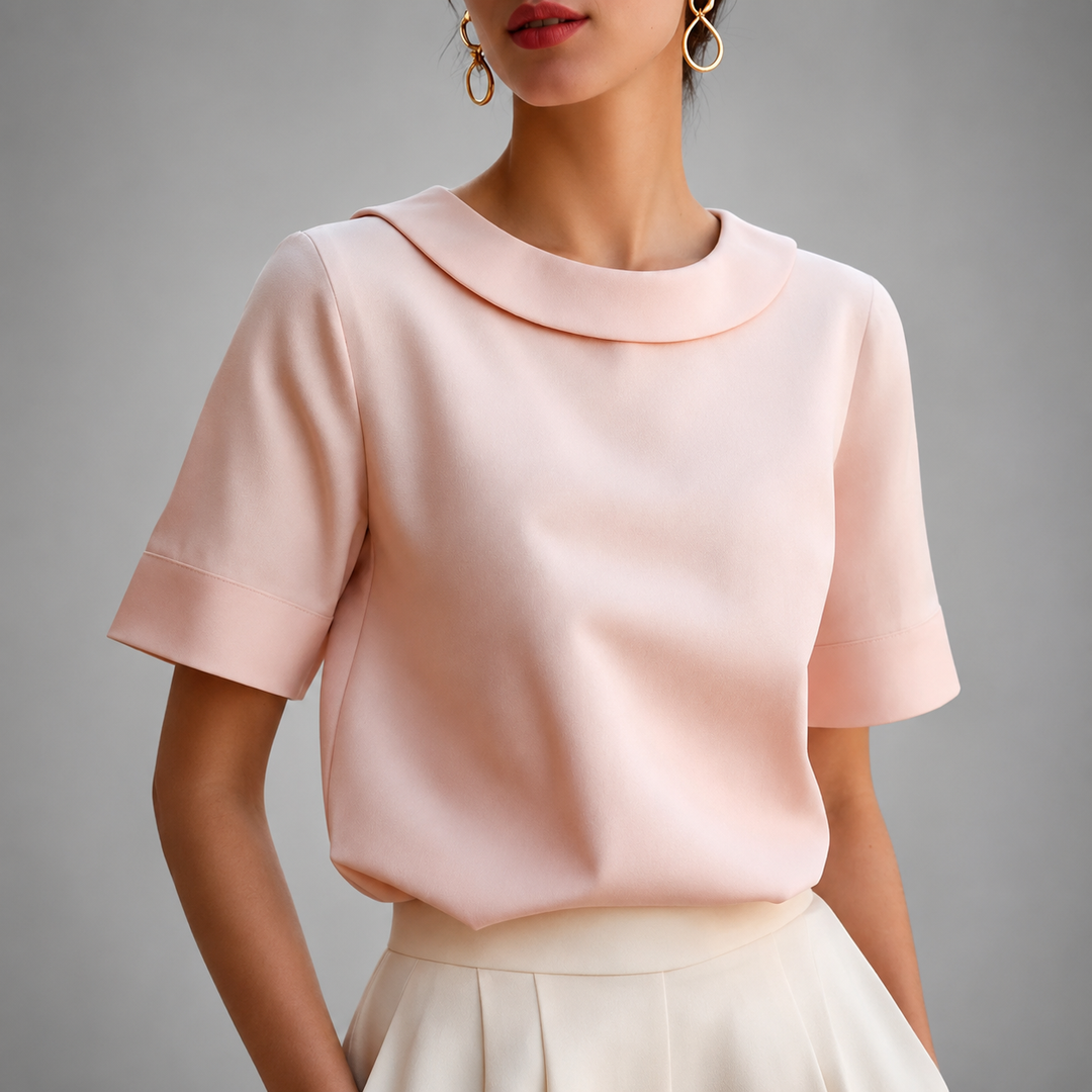 Athena - Women's Relaxed Short-Sleeve Blouse with Rounded Collar