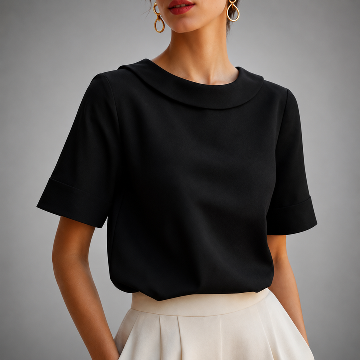 Athena - Women's Relaxed Short-Sleeve Blouse with Rounded Collar