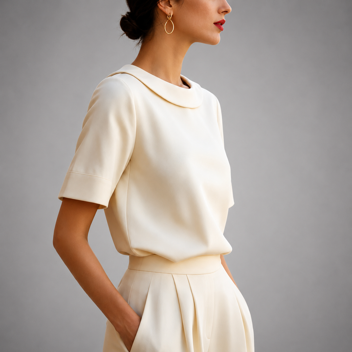 Athena - Women's Relaxed Short-Sleeve Blouse with Rounded Collar