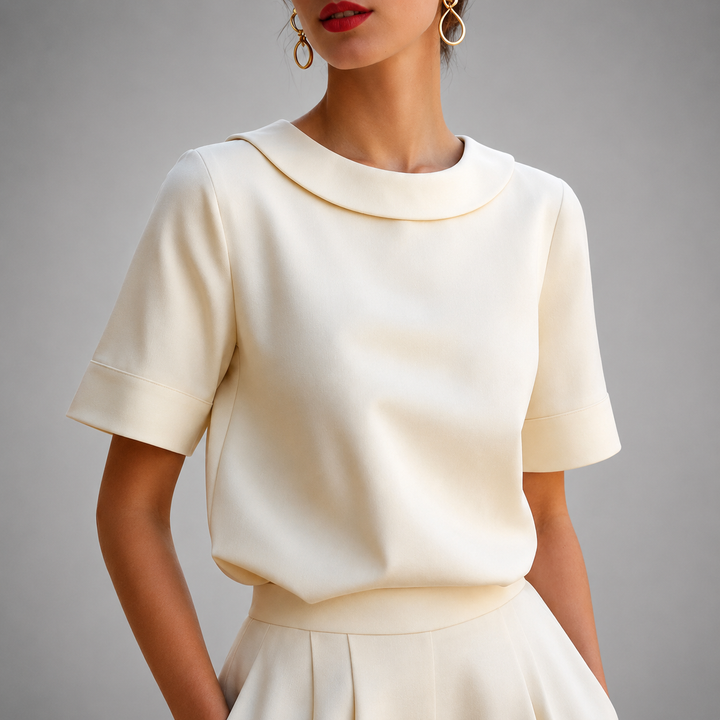 Athena - Women's Relaxed Short-Sleeve Blouse with Rounded Collar