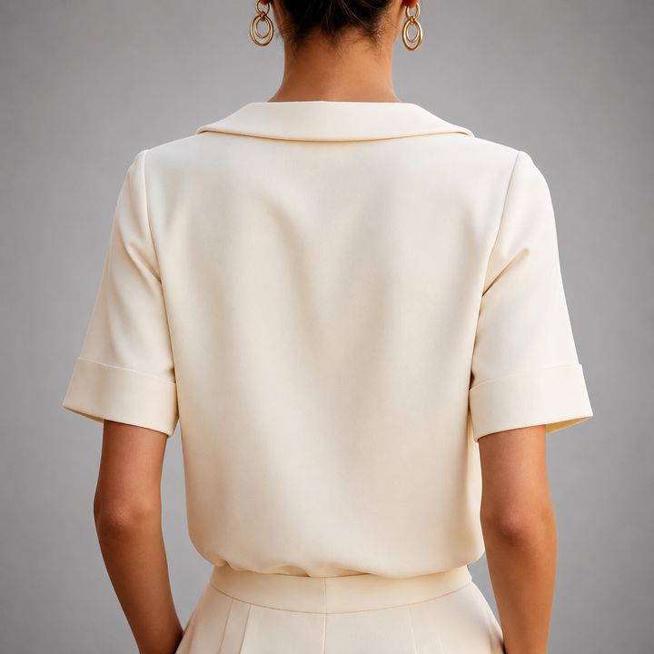 Athena - Women's Relaxed Short-Sleeve Blouse with Rounded Collar