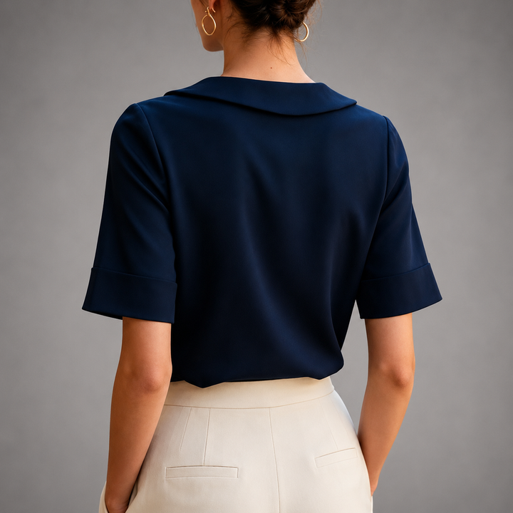 Athena - Women's Relaxed Short-Sleeve Blouse with Rounded Collar