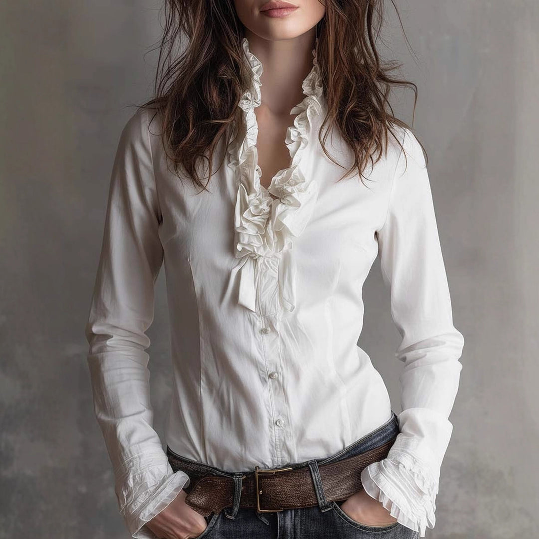 Aubree - Women's Ruffle Collar Button-Down Formal Blouse 1