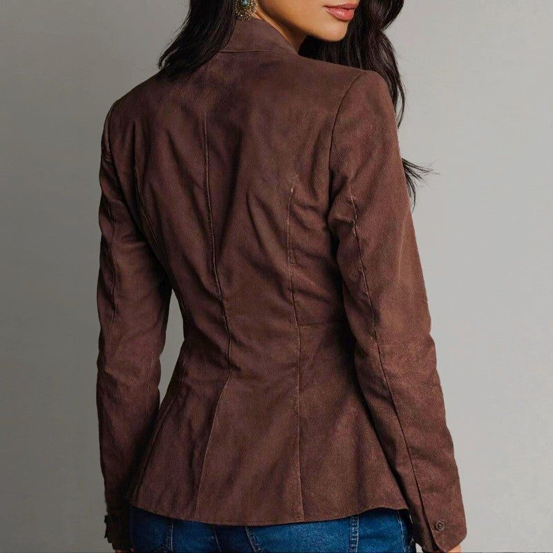 Aubrey - Women's Faux Suede Vintage Fitted Blazer 2