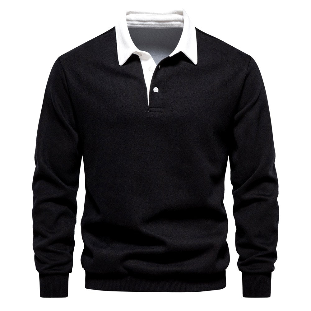 Aurelio - Men's Contrast Collar Long Sleeve Polo Sweatshirt 1
