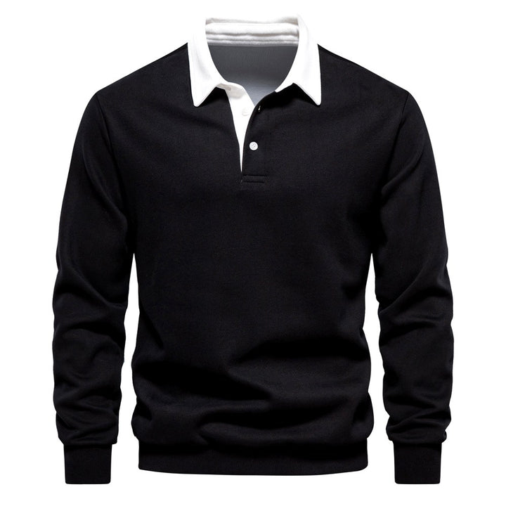 Aurelio - Men's Contrast Collar Long Sleeve Polo Sweatshirt 1