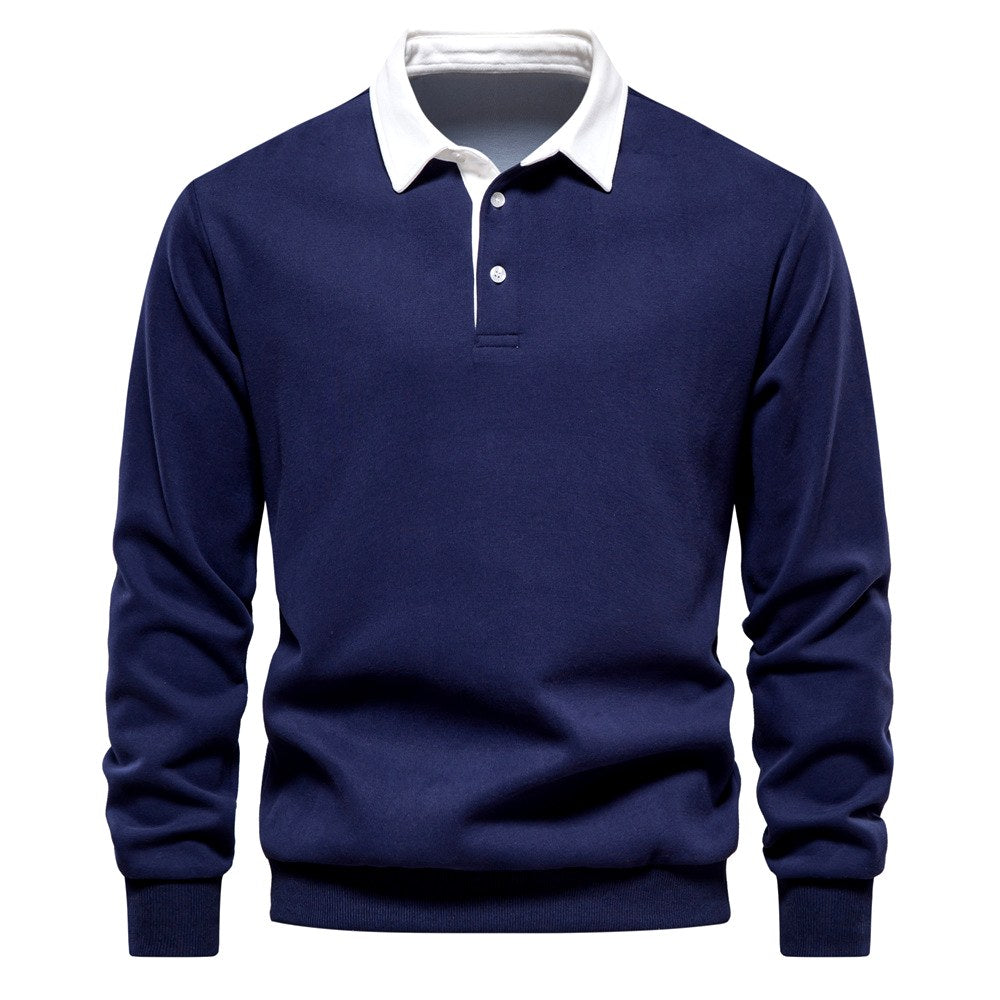 Aurelio - Men's Contrast Collar Long Sleeve Polo Sweatshirt 2