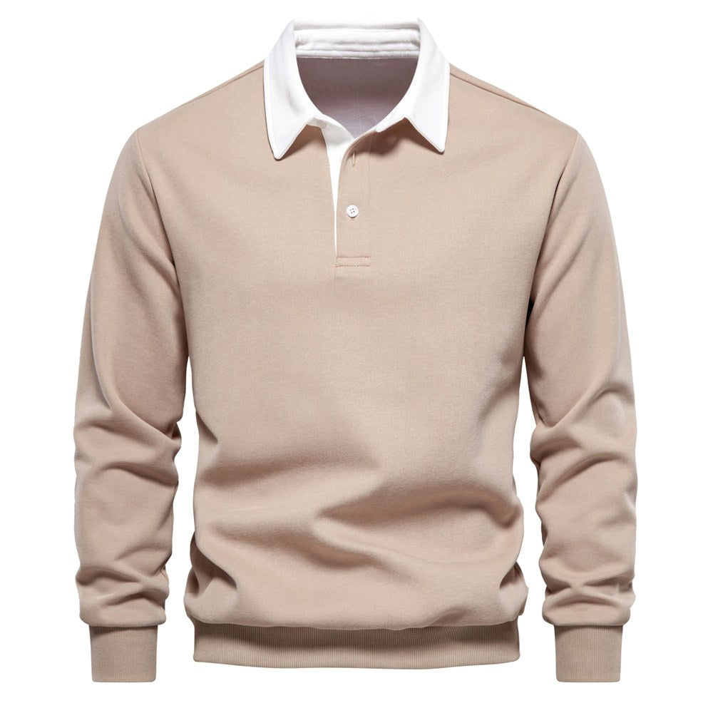 Aurelio - Men's Contrast Collar Long Sleeve Polo Sweatshirt 3