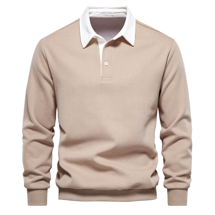 Aurelio - Men's Contrast Collar Long Sleeve Polo Sweatshirt 3
