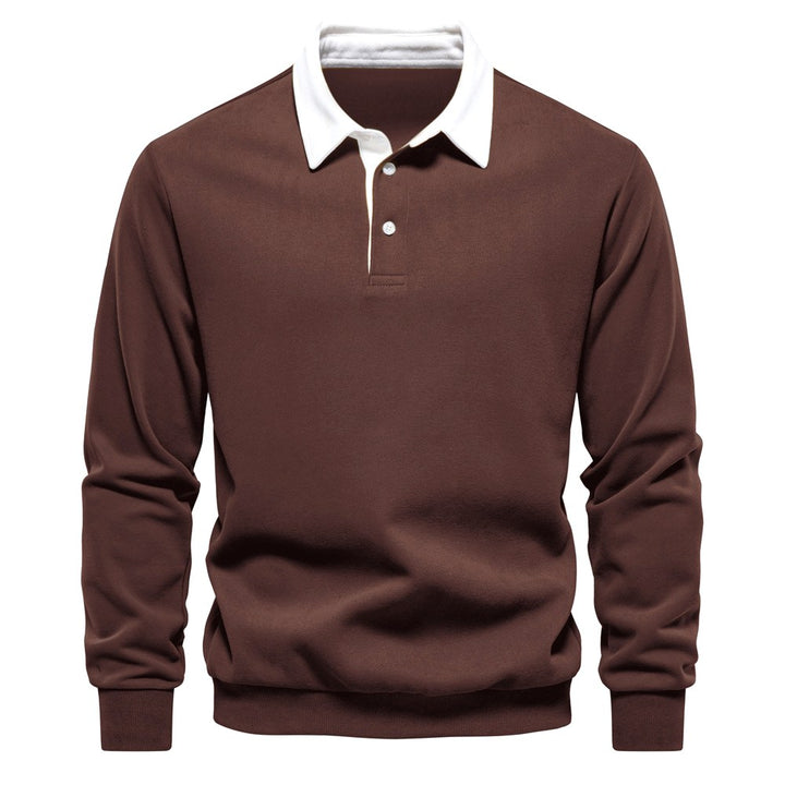 Aurelio - Men's Contrast Collar Long Sleeve Polo Sweatshirt 4