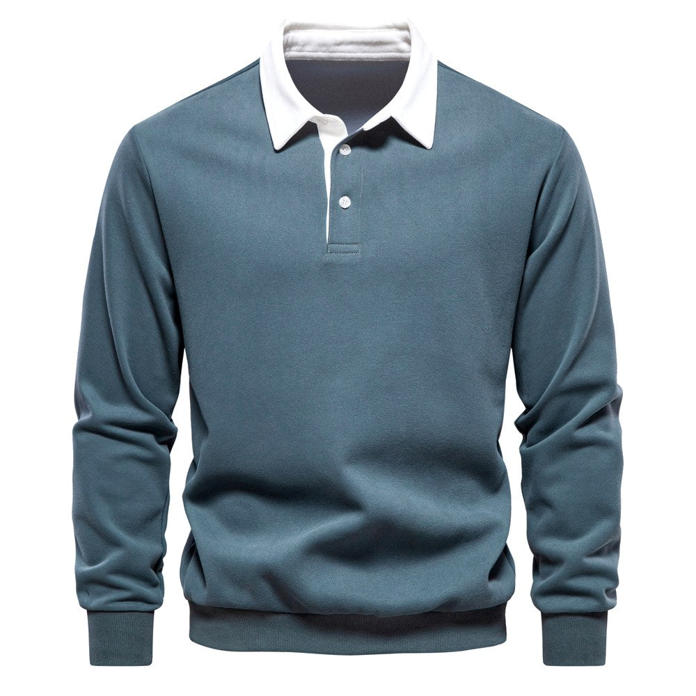 Aurelio - Men's Contrast Collar Long Sleeve Polo Sweatshirt 5