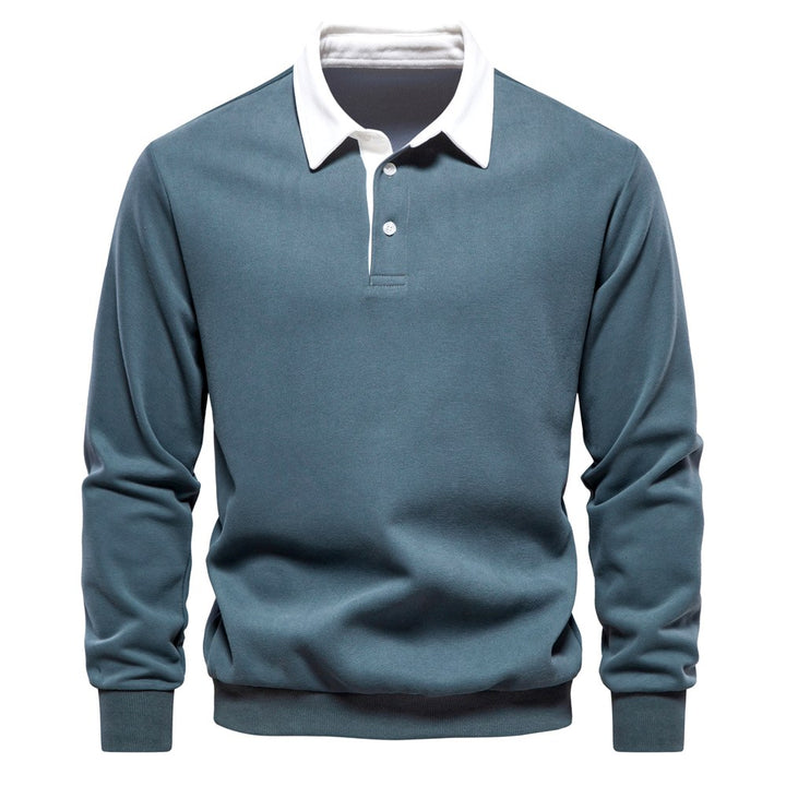 Aurelio - Men's Contrast Collar Long Sleeve Polo Sweatshirt 5