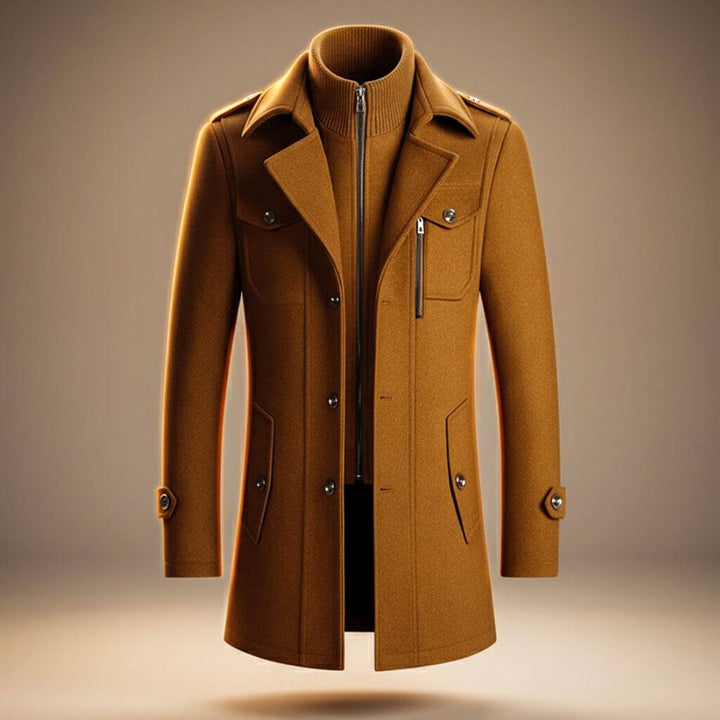 Axel - Men's Wool Button-Front Coat with Notch Collar