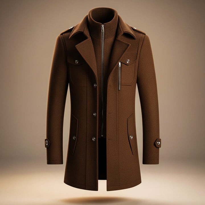 Axel - Men's Wool Button-Front Coat with Notch Collar