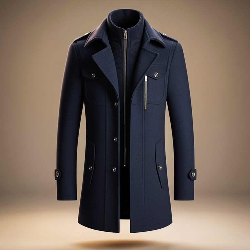 Axel - Men's Wool Button-Front Coat with Notch Collar