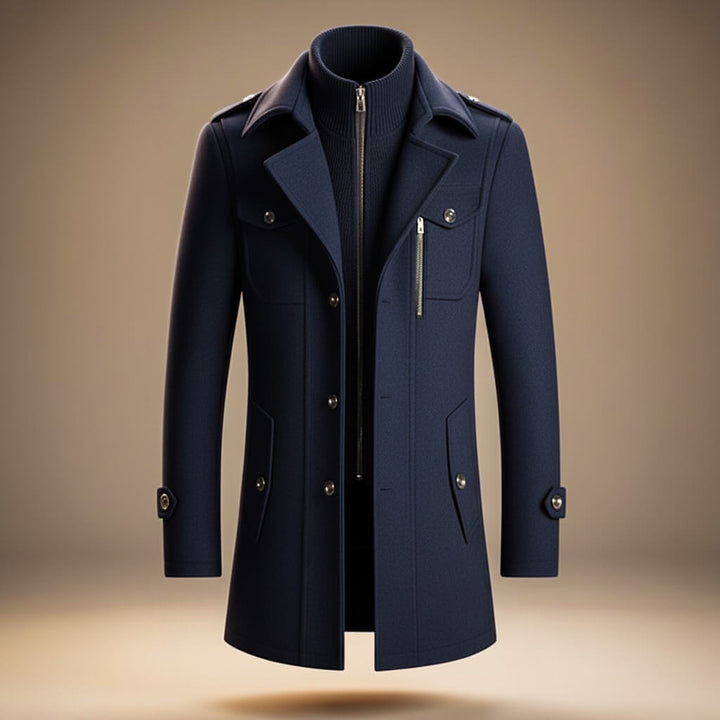 Axel - Men's Wool Button-Front Coat with Notch Collar