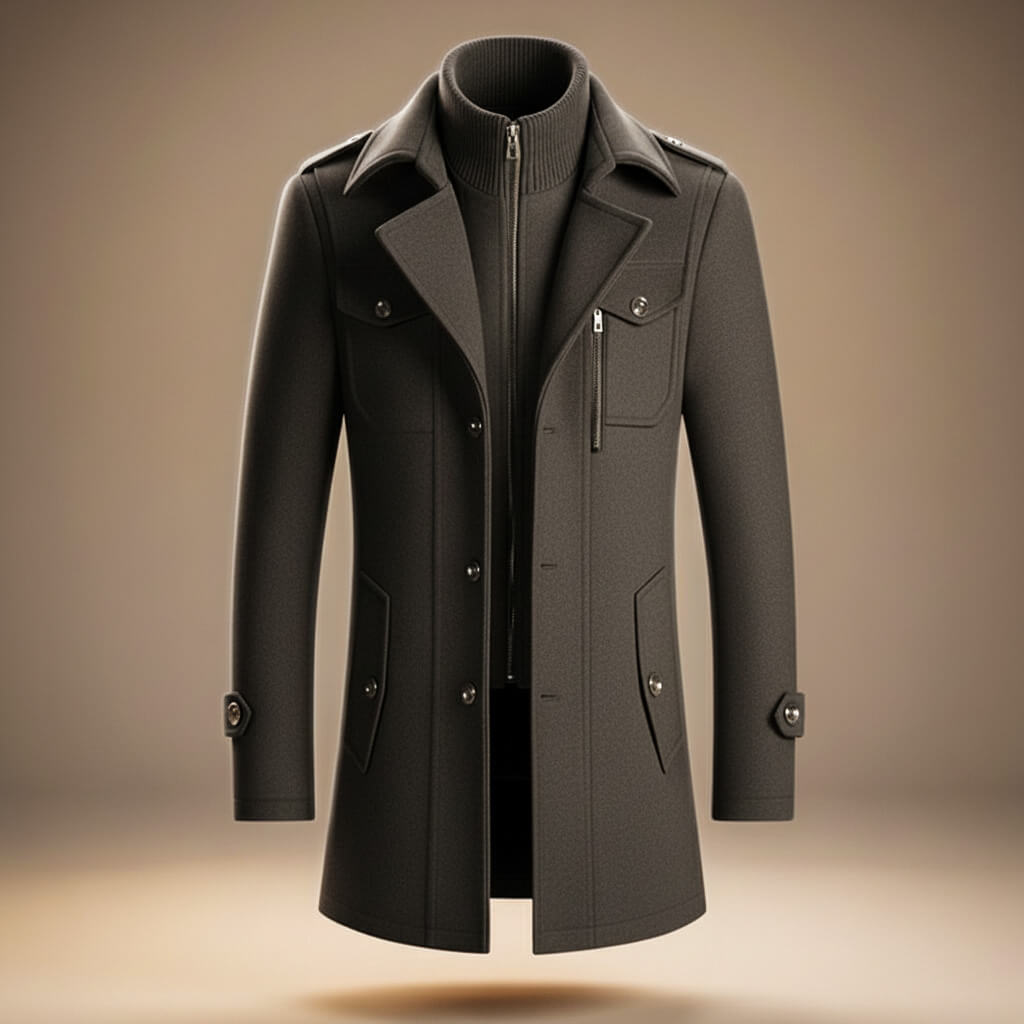 Axel - Men's Wool Button-Front Coat with Notch Collar