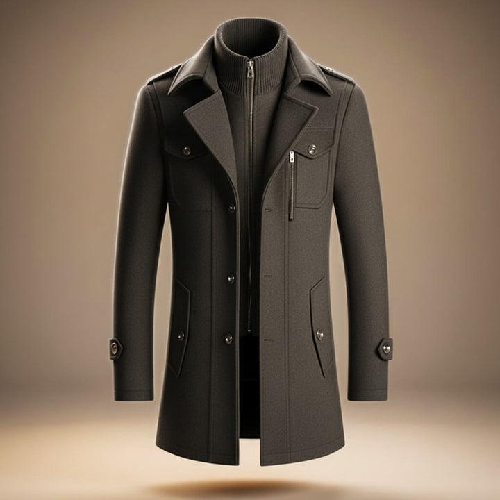Axel - Men's Wool Button-Front Coat with Notch Collar