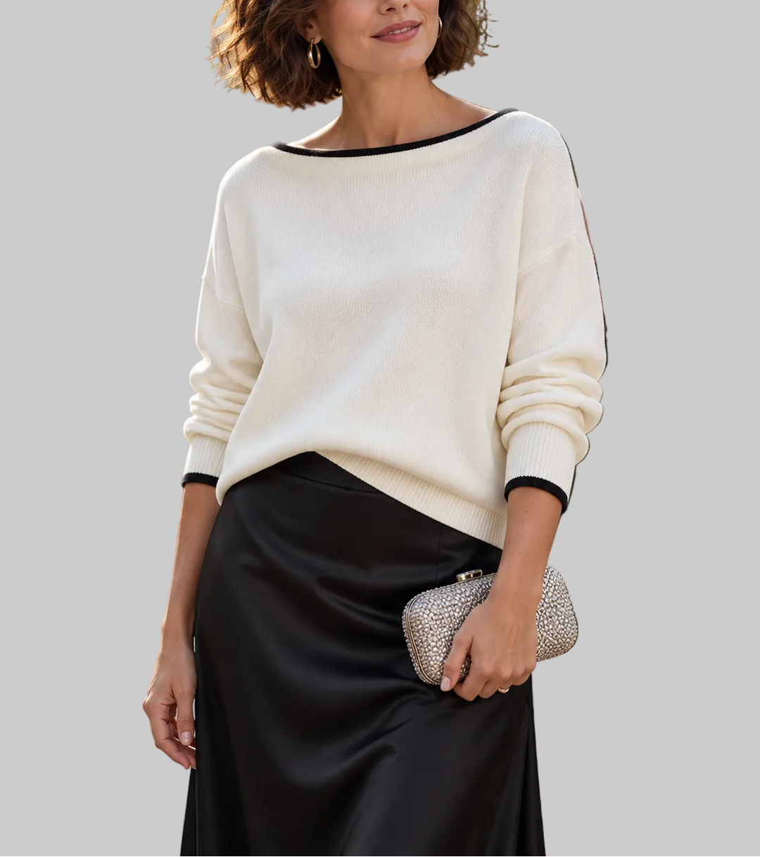 Aylin - Women's Contrast-Trim Boat-Neck Dolman Sweater