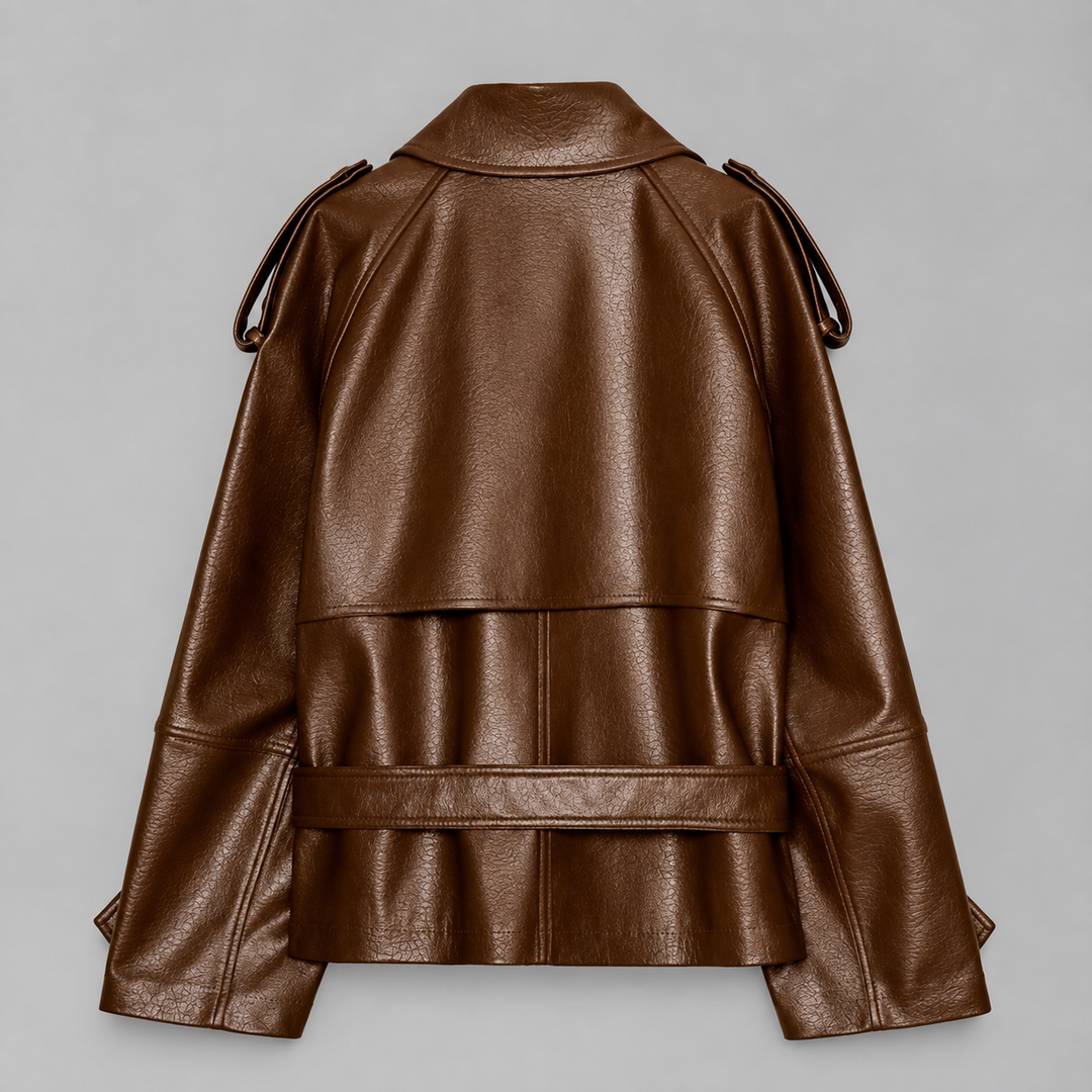 Barbra - Women's Oversized Belted Leather Jacket 7