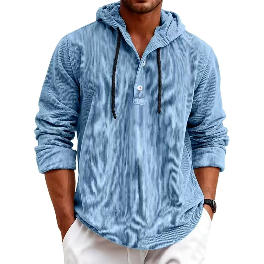 Barret - Men's Corduroy Button Placket Pullover Hoodie 1