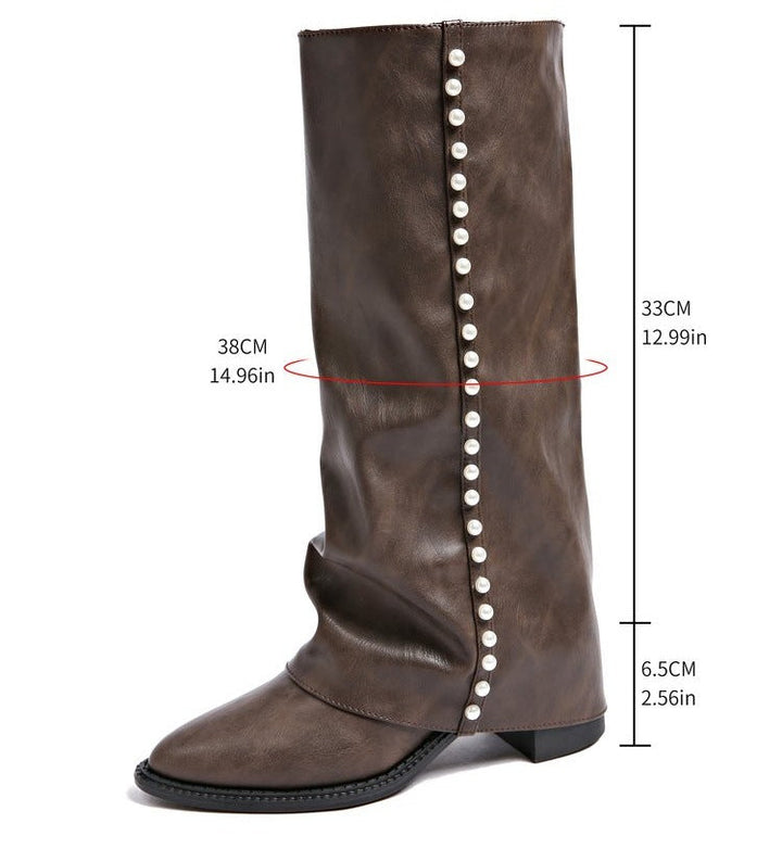 Bella - Women's Pearl-Studded Knee-High Boots