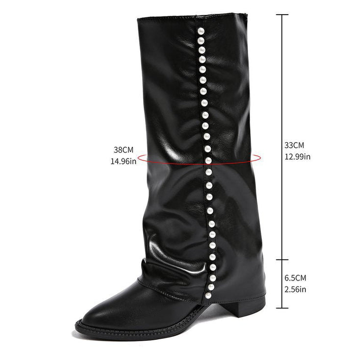 Bella - Women's Pearl-Studded Knee-High Boots