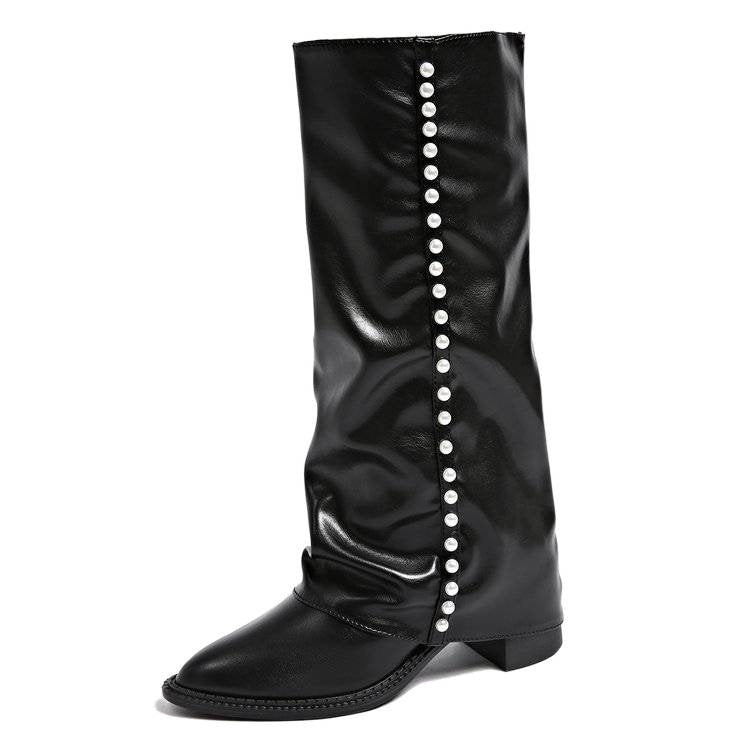 Bella - Women's Pearl-Studded Knee-High Boots