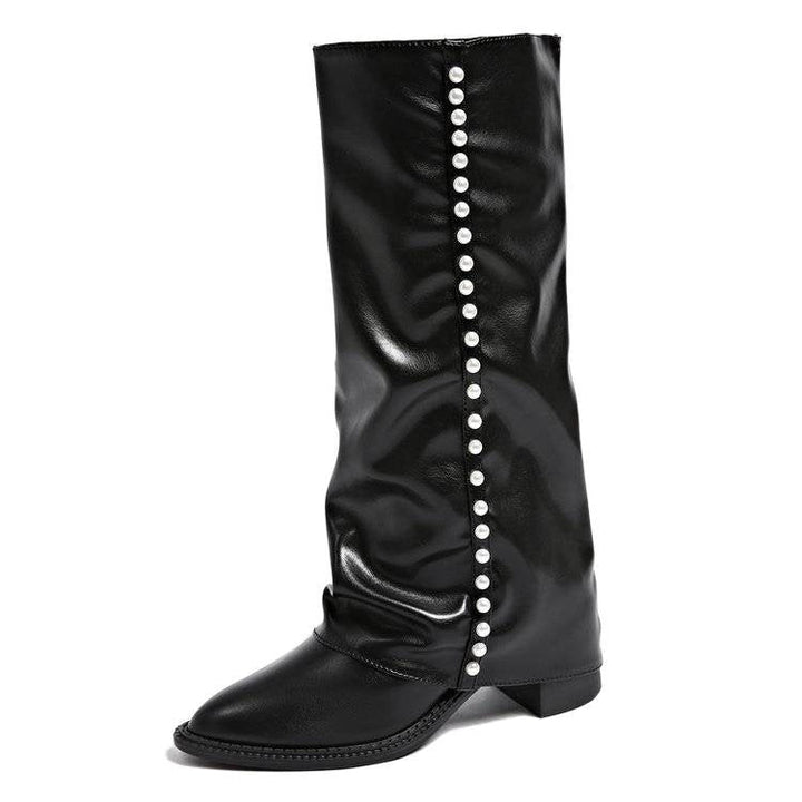 Bella - Women's Pearl-Studded Knee-High Boots