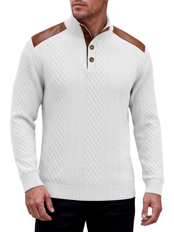 Ben - Men’s Cable Knit Button Mock Neck Sweater  2