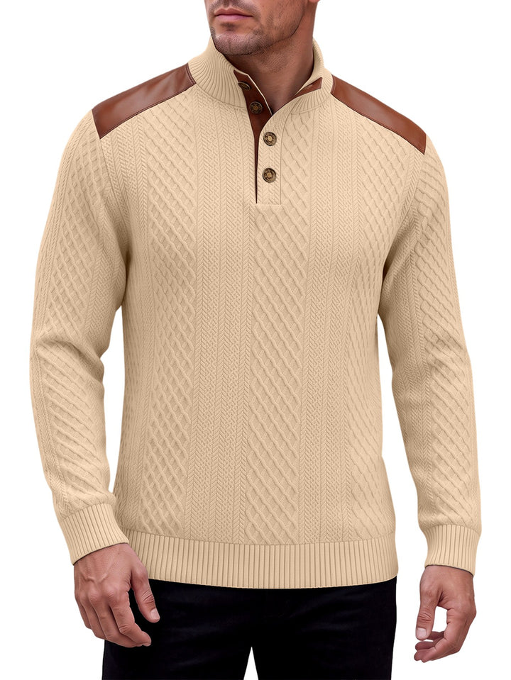 Ben - Men’s Cable Knit Button Mock Neck Sweater  5