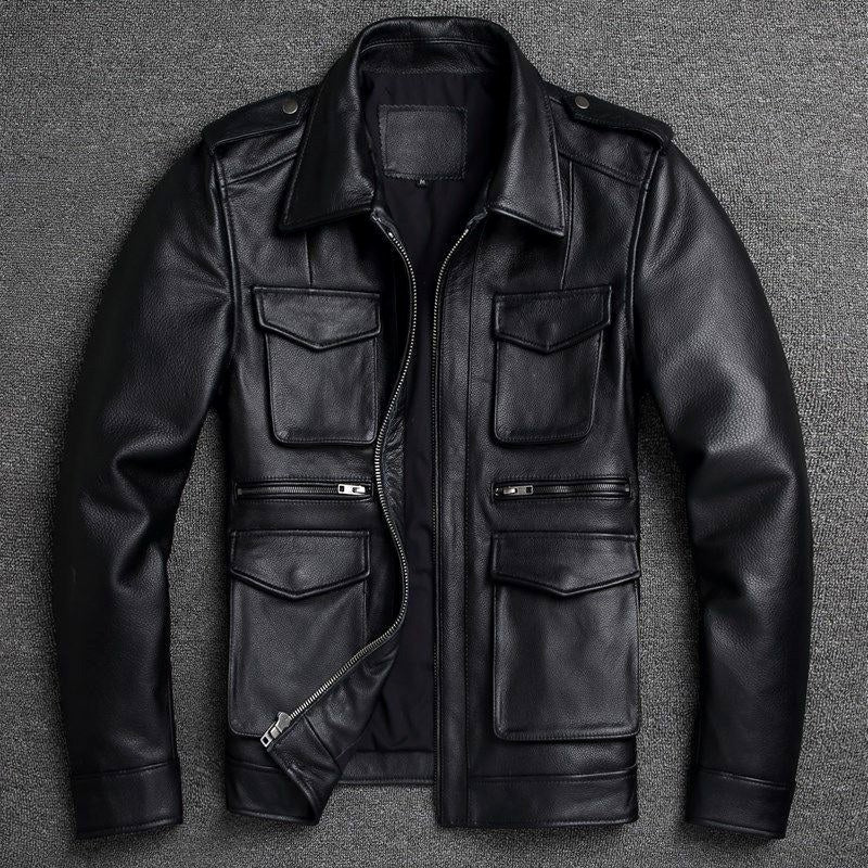 Benjamin - Men's Multi-Pocket Leather Jacket with Zip Front 3