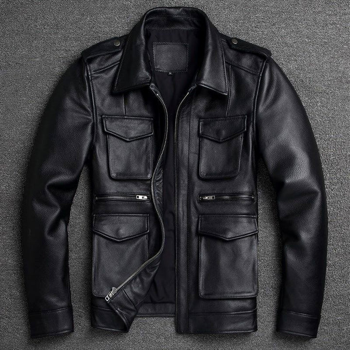 Benjamin - Men's Multi-Pocket Leather Jacket with Zip Front 3