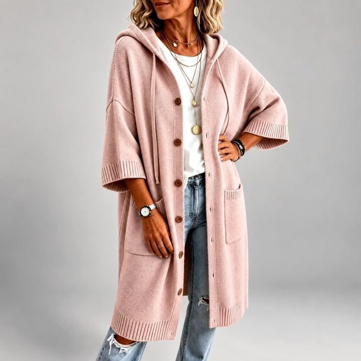 Berenice - Women’s Long Hooded Button Front Knit Cardigan 1