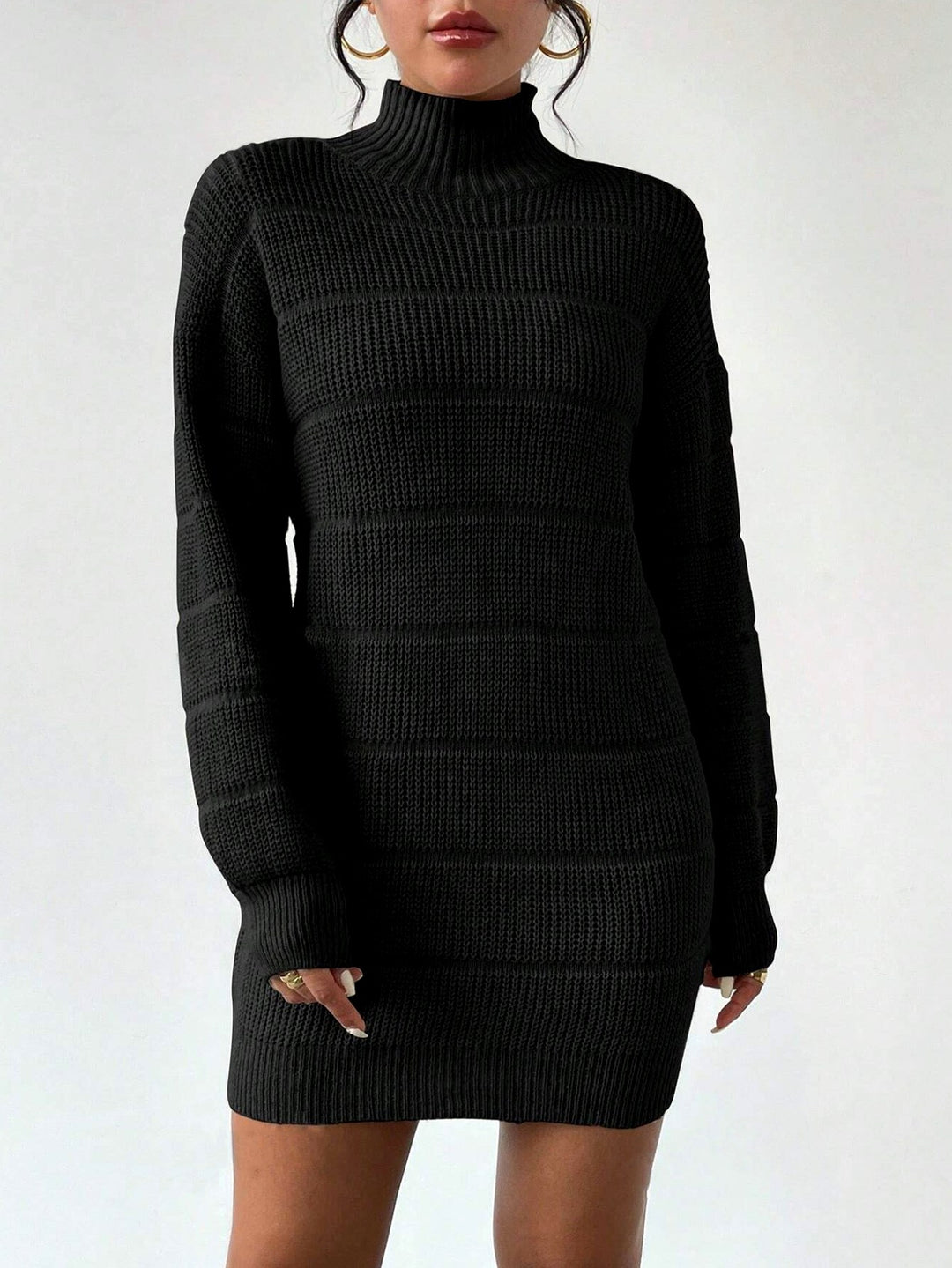 Bianca - Women's Turtleneck Long Sleeve Knit Sweater Dress 3