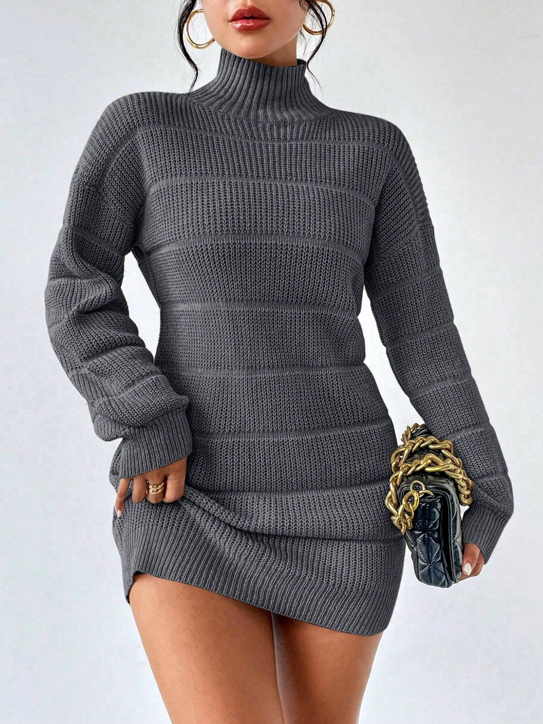 Bianca - Women's Turtleneck Long Sleeve Knit Sweater Dress 6