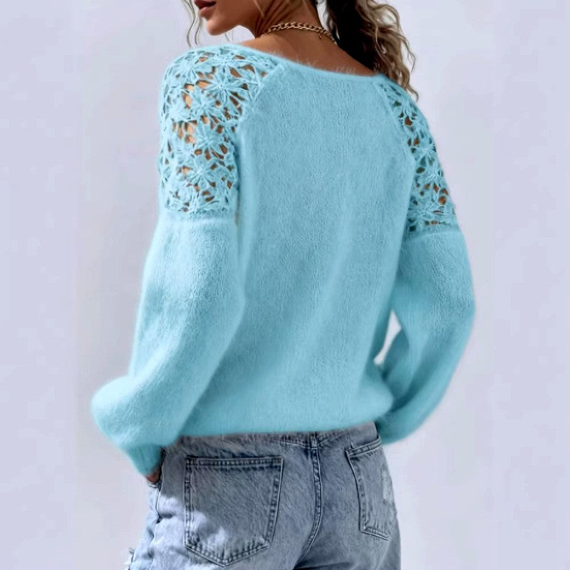 Bonita - Women's Crochet Shoulder Oversized Knit Sweater 7