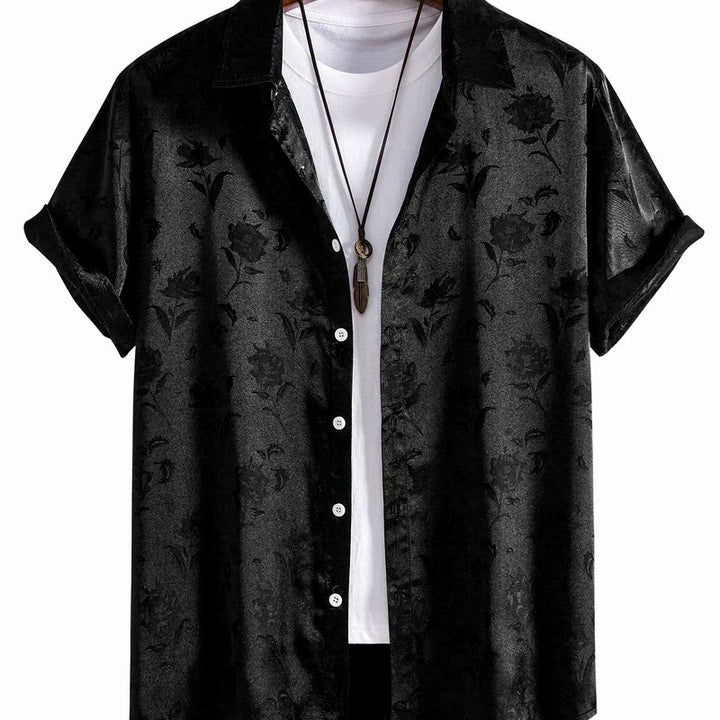 Branden - Men's Floral Jacquard Camp Collar Short Sleeve Shirt