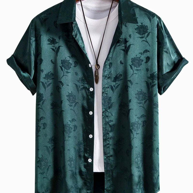 Branden - Men's Floral Jacquard Camp Collar Short Sleeve Shirt