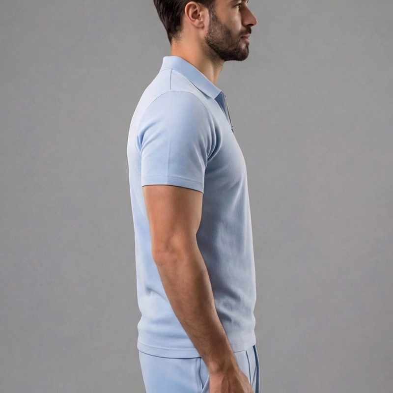 Brandon - Men’s Cotton Zip Collar Polo & Drawstring Shorts Set