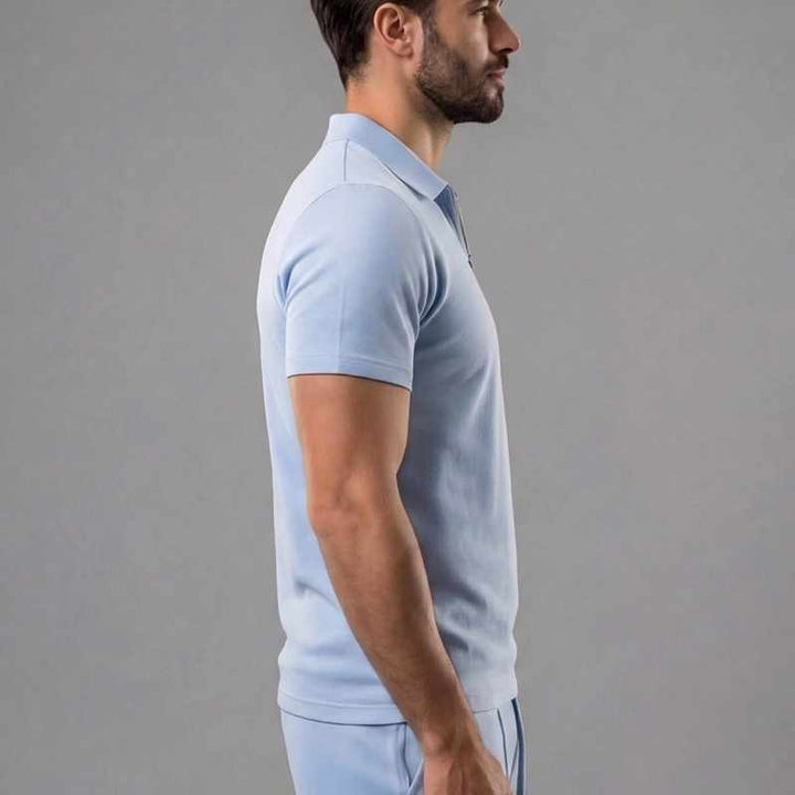 Brandon - Men’s Cotton Zip Collar Polo & Drawstring Shorts Set