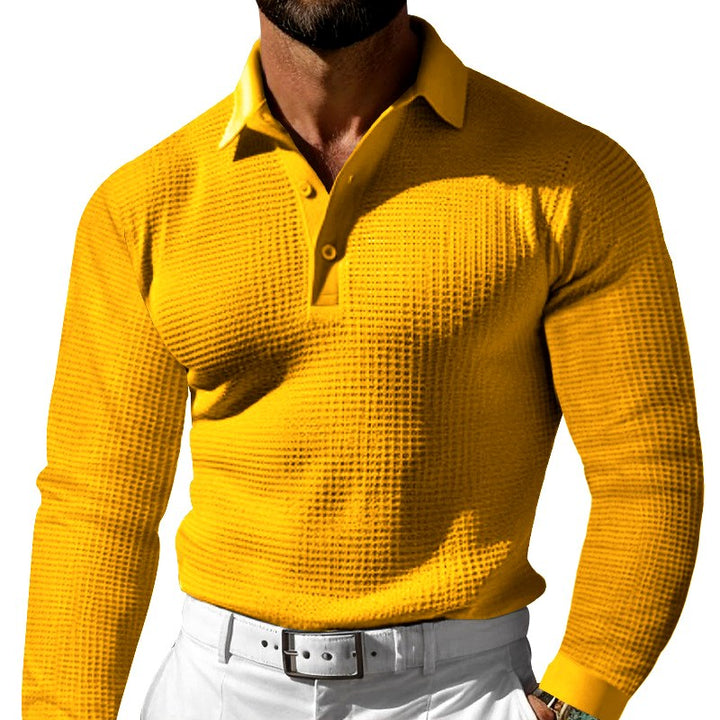 Brennan - Men's Waffle Knit Long Sleeve Polo Shirt 1