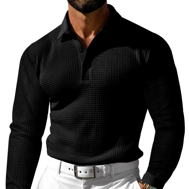 Brennan - Men's Waffle Knit Long Sleeve Polo Shirt 2