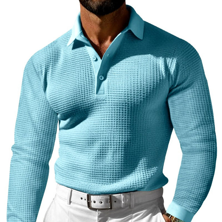Brennan - Men's Waffle Knit Long Sleeve Polo Shirt 3