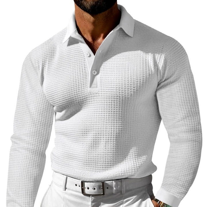 Brennan - Men's Waffle Knit Long Sleeve Polo Shirt 4