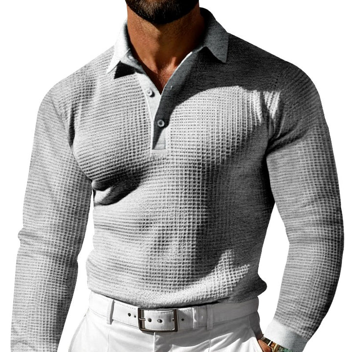 Brennan - Men's Waffle Knit Long Sleeve Polo Shirt 5