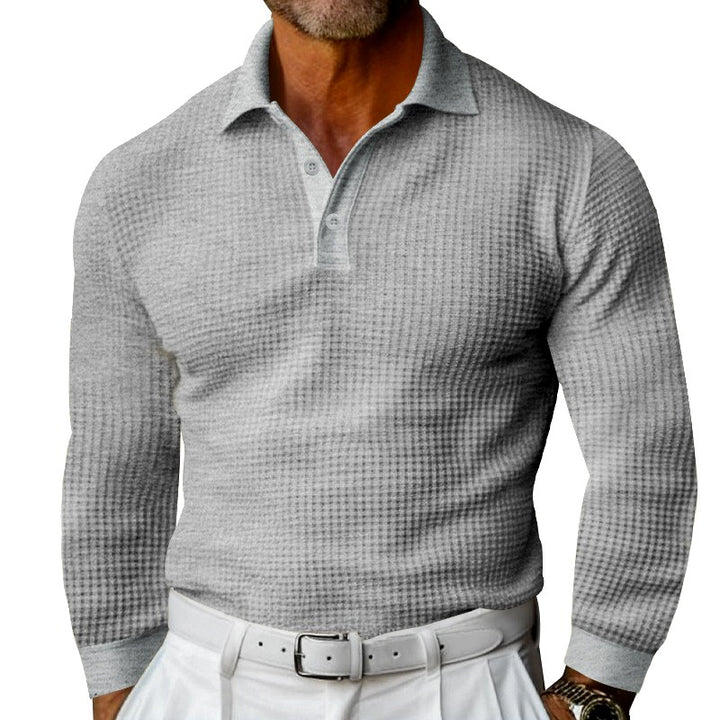 Brennan - Men's Waffle Knit Long Sleeve Polo Shirt 8